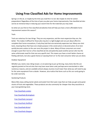 Using Free Classified Ads for Home Improvements