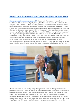 Next Level Summer Day Camp for Girls in New York