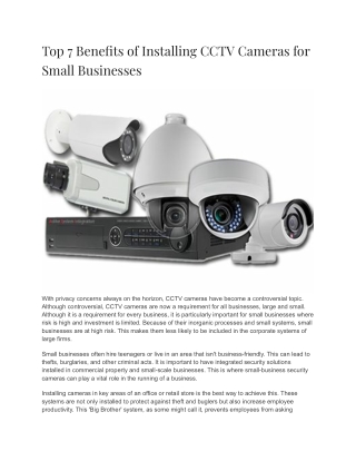 Top 7 Benefits of Installing CCTV Cameras for Small Businesses