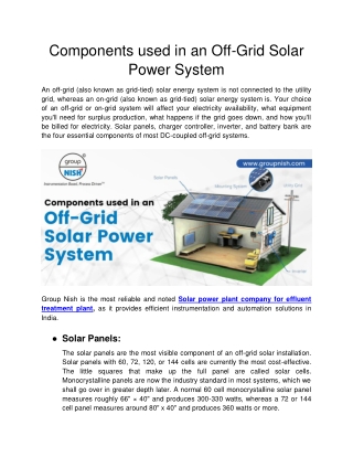 Group Nish - Components used in an Off-Grid Solar Power System