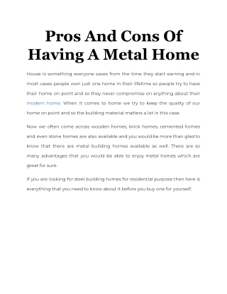 Pros And Cons Of Having A Metal Home