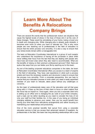 Learn More About The Benefits A Relocations Company Brings