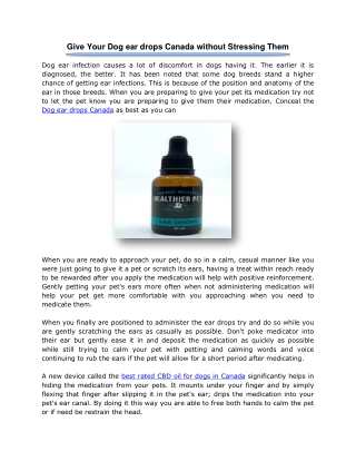 Give Your Dog ear drops Canada without Stressing Them