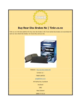 Buy Rear Disc Brakes Nz | Tinkr.co.nz