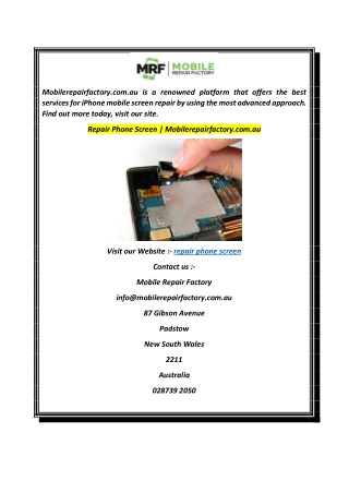 Repair Phone Screen  Mobilerepairfactory.com.au