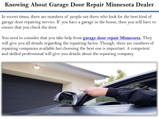 Knowing About Garage Door Repair Minnesota Dealer