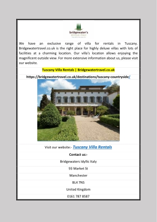 Tuscany Villa Rentals  Bridgewatertravel.co.uk