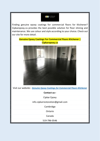 Genuine Epoxy Coatings For Commercial Floors Kitchener   Cipkarepoxy.ca