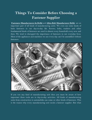 Things To Consider Before Choosing a Fastener Supplier