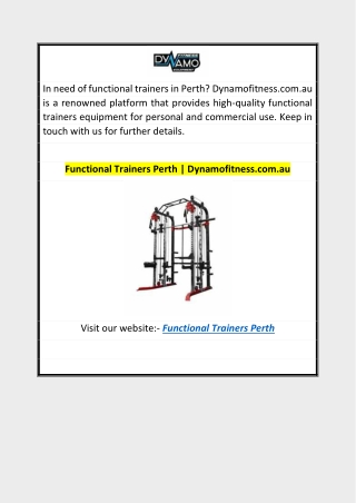 Functional Trainers Perth  Dynamofitness.com.au