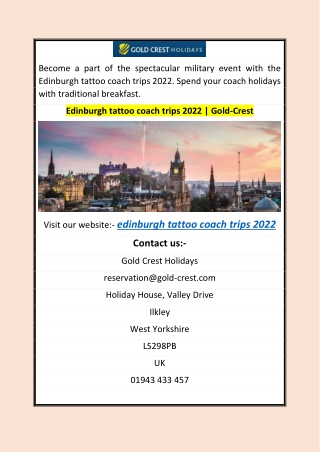 Edinburgh tattoo coach trips 2022 | Gold-Crest