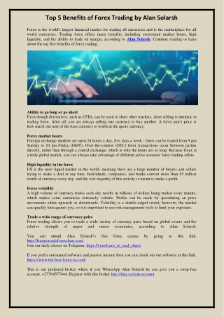 Top 5 Benefits of Forex Trading by Alan Solarsh