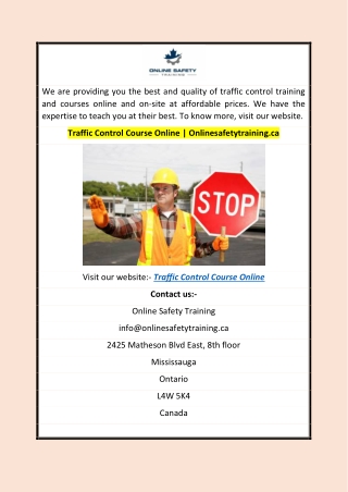 Traffic Control Course Online  Onlinesafetytraining.ca