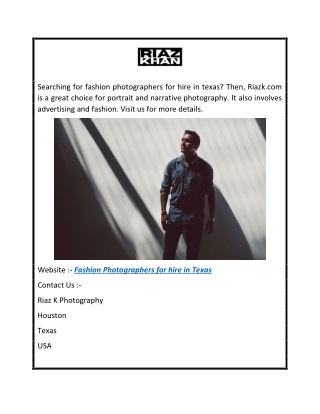 Fashion Photographers for Hire in Texas  Riazk.com