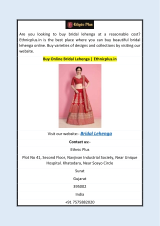 Buy Online Bridal Lehenga  Ethnicplus.in