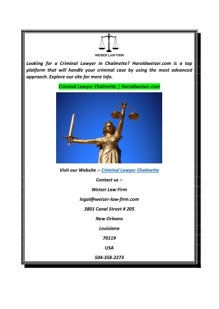Criminal Lawyer Chalmette  Haroldweiser.com