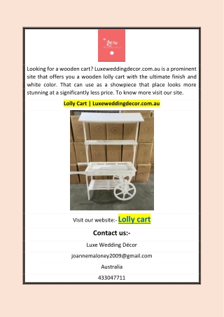 Lolly Cart | Luxeweddingdecor.com.au