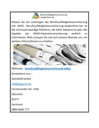 Berufsunfähigkeitsversicherung ADHS  Berufsunfähigkeitsversicherung-vergleichen.net