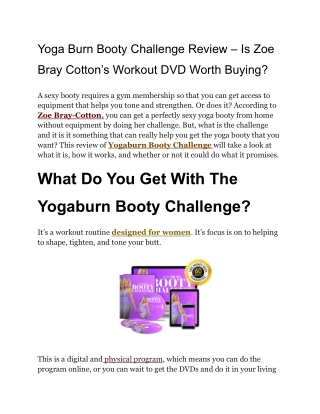 Yoga Burn Booty Challenge Review – Is Zoe Bray Cotton’s Workout DVD Worth Buying_