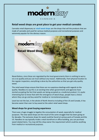 Retail Weed Shops are great place to get your Medical Cannabis