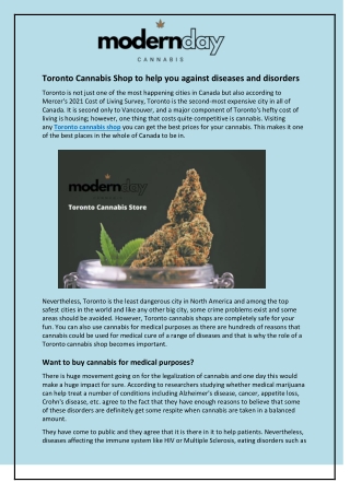 Toronto Cannabis Shop to help you against diseases and disorders