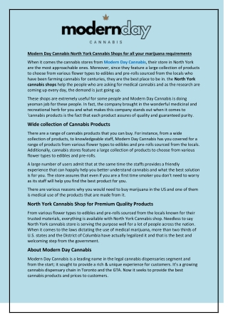 Modern Day Cannabis North York Cannabis Shops for all your marijuana requirement