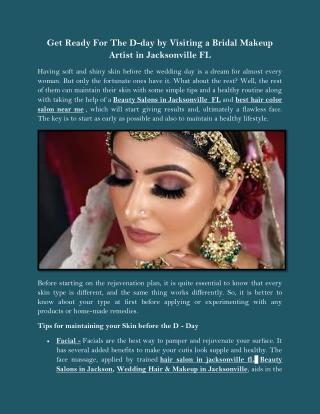 Get Ready For The D-day by Visiting a Bridal Makeup Artist in Jacksonville FL