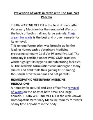 Prevention of warts in cattle with The Goel Vet Pharma