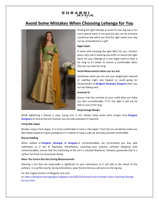 Avoid Some Mistakes When Choosing Lehenga for You