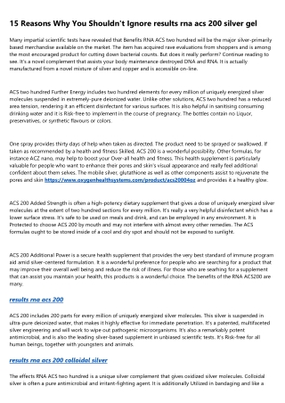 Why You Should Forget About Improving Your results rna acs 200 colloidal silver