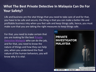 What The Best Private Detective In Malaysia Can Do For Your Safety?