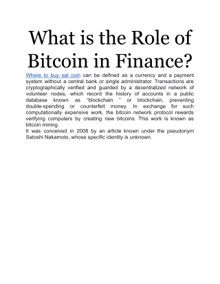 What is the Role of Bitcoin in Finance