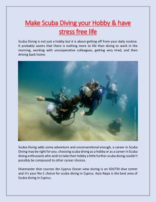 Make Scuba Diving your Hobby & have stress free life