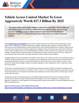Vehicle Access Control Market To Grow Aggressively Worth $17.3 Billion By 2025