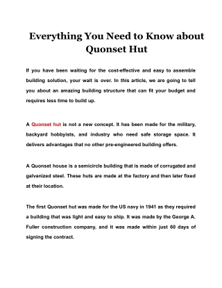 Everything You Need to Know about Quonset Hut