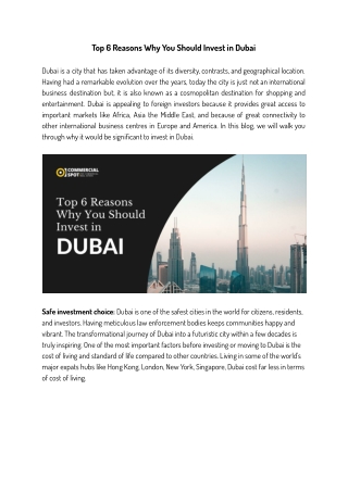 Top 6 Reasons Why You Should Invest in Dubai