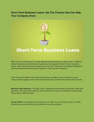 Short-Term Business Loans Get The Finance that Can Help Your Company Grow