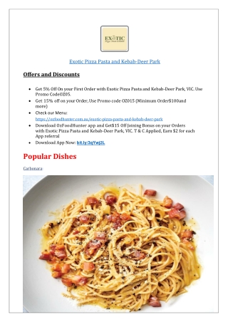 10% Off - Exotic Pizza Pasta and Kebab Menu Deer Park, VIC