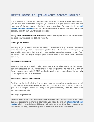 How to Choose The Right Call Center Services Provider
