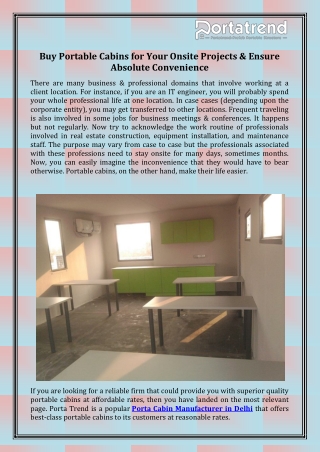 Portable Cabin Manufacturer in Delhi