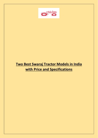 Two Best Swaraj Tractor Models in India with Price and Specifications