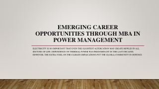 Emerging Career Opportunities through MBA in Power Management