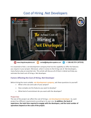 Cost of Hiring .Net Developers