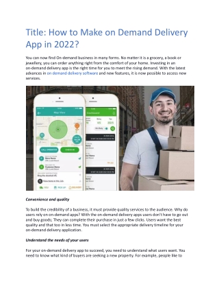 How to Make On Demand Delivery App in 2022