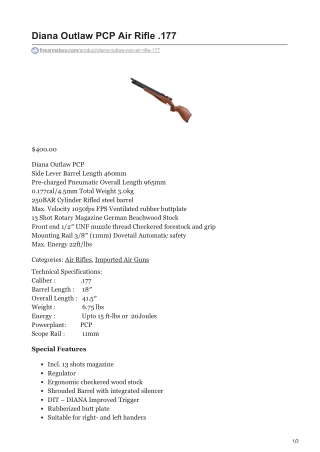Diana Outlaw PCP Air Rifle .177