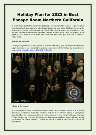 Holiday Plan for 2022 in Best Escape Room Northern California