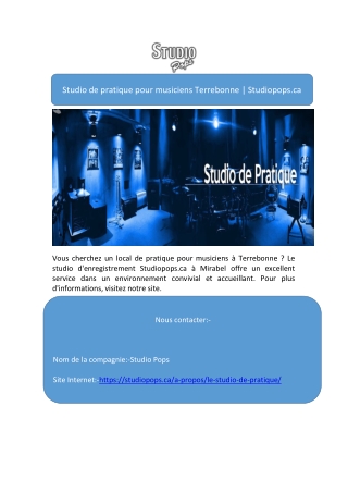 Studio de pratique pour musiciens Terrebonne | Studiopops.ca