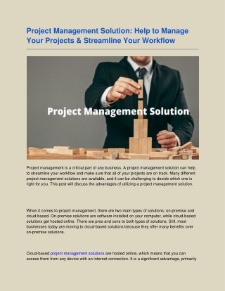 Project Management Solution Help to Manage Your Projects & Streamline Your Workflow