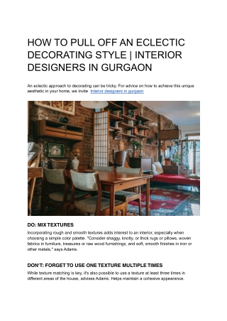 HOW TO PULL OFF AN ECLECTIC DECORATING STYLE | INTERIOR DESIGNERS IN GURGAON