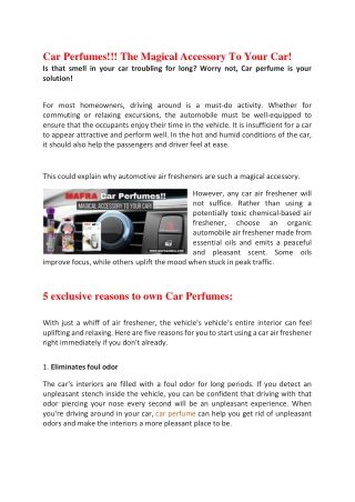 Car Perfumes- The magical accessory to your car | Full Guide by mafraindia